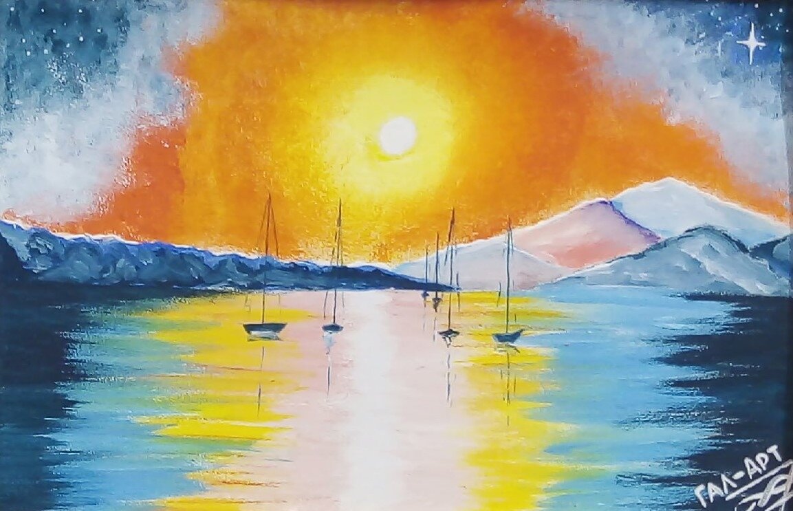 Художник: Галина Бабенкова. «На приколе» Грунтованный картон 40х30 см. Акрил.