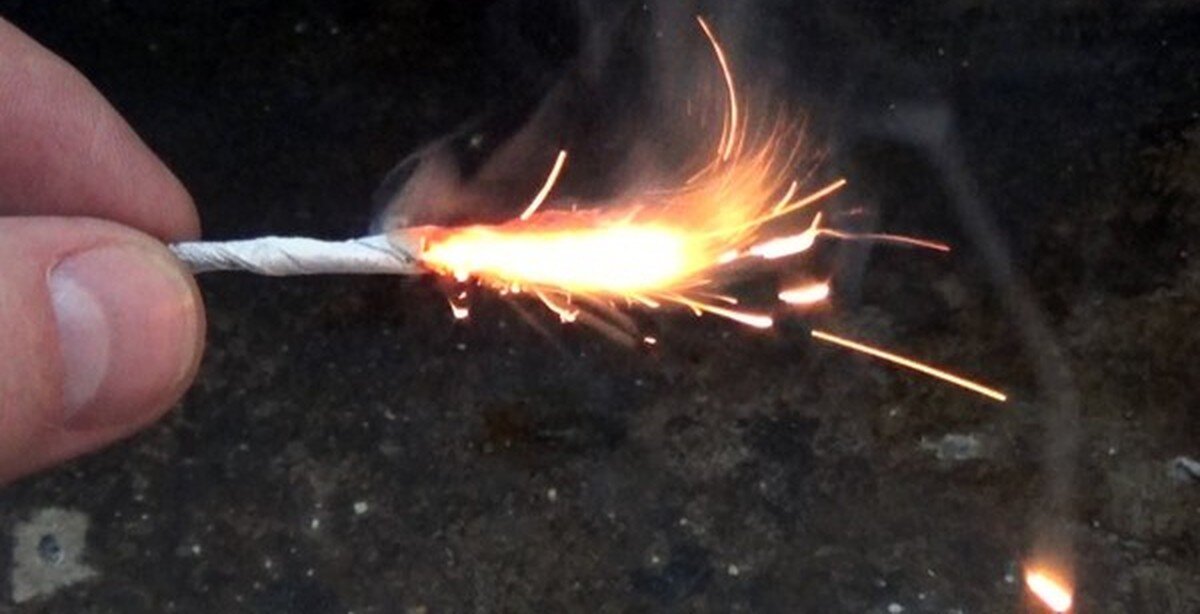 Зажигательный фитиль. Бомба с бикфордовым шнуром. Черная бомба. Динамит с фитилем. Зажженный фитиль.