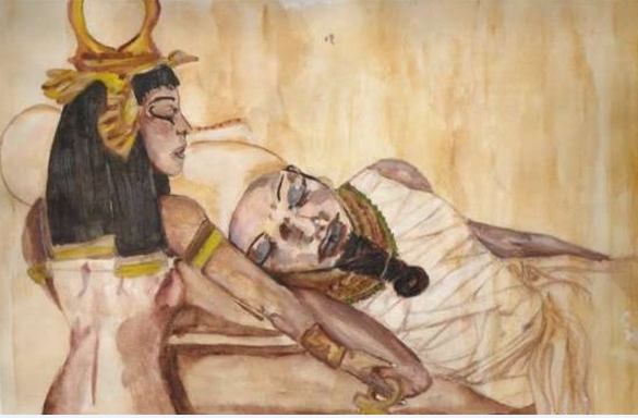 Исида плачет над мертвым телом своего мужа Осириса.