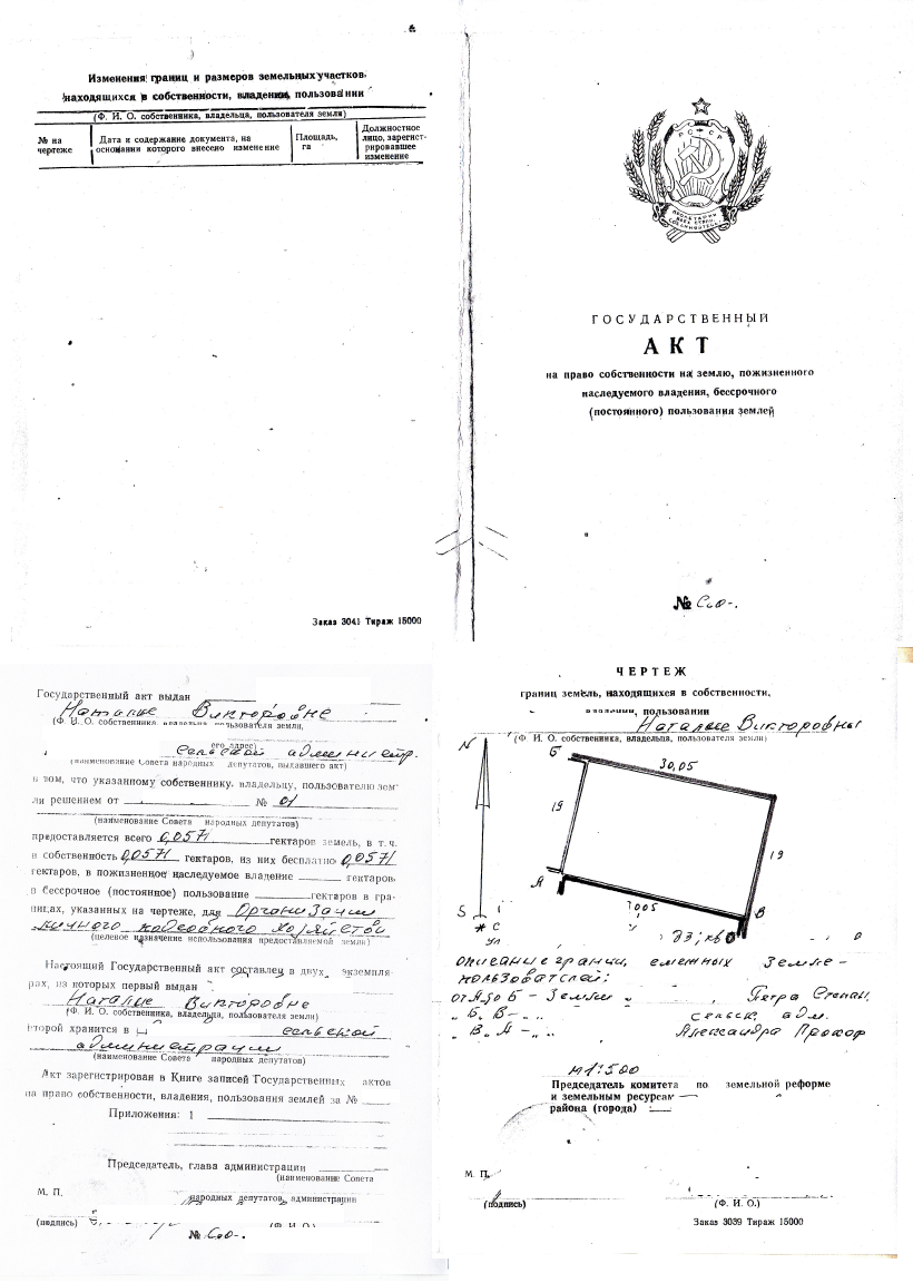 Образец свидетельства на землю 1992 года