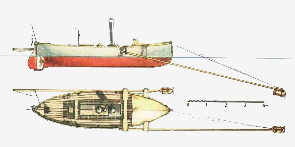 Паровой минный катер с шестовой миной