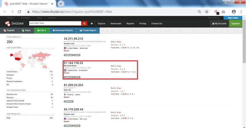 Пример работы Shodan