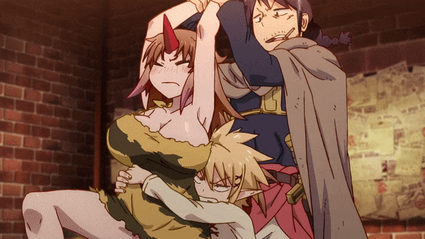 ГИФ'ка из аниме: ревнивая подружка рвется в бой.