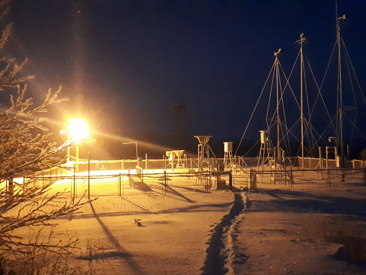 Метеоплощадка в сугробе. Чистить нельзя - имитируем природу. К весне её занесёт так, что не будет видно забора.