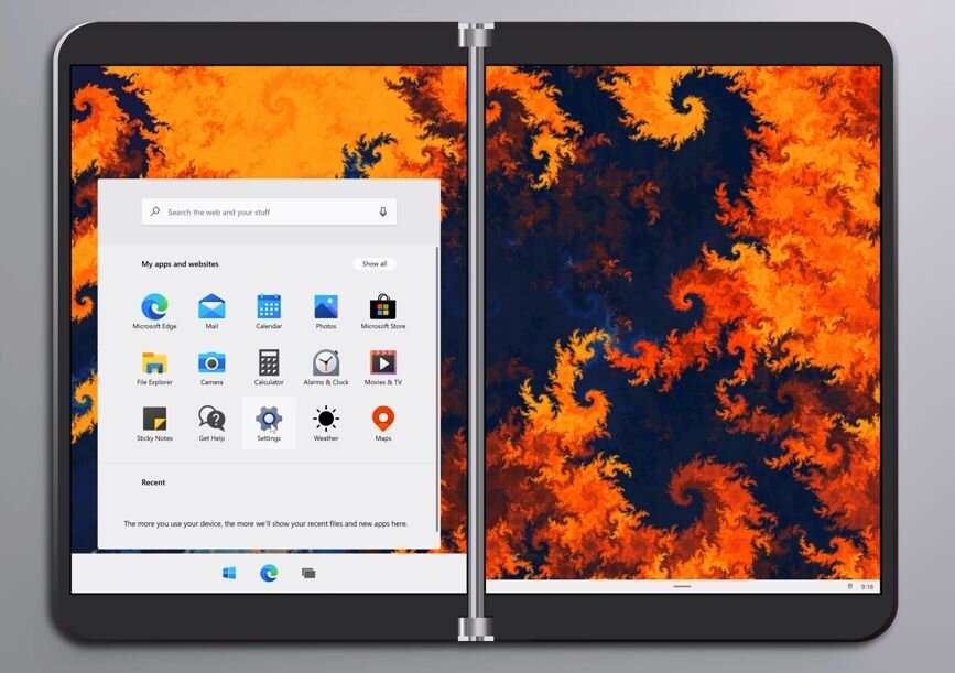 особенность новой операционной системы Windows 10X - поддержка устройств в двумя экранами