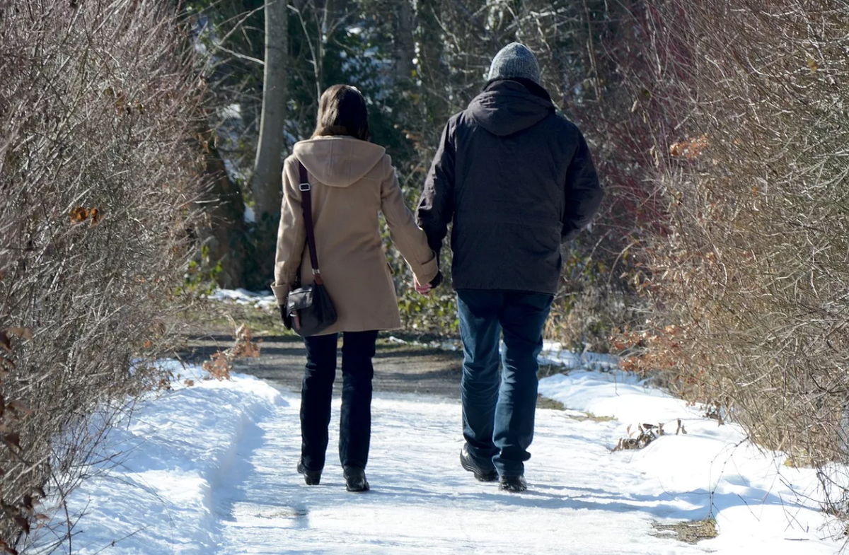 Бредущая рядом. Люди зимы. Прогулка в зимнем лесу. Люди гуляют зимой. Прогулка зимой.