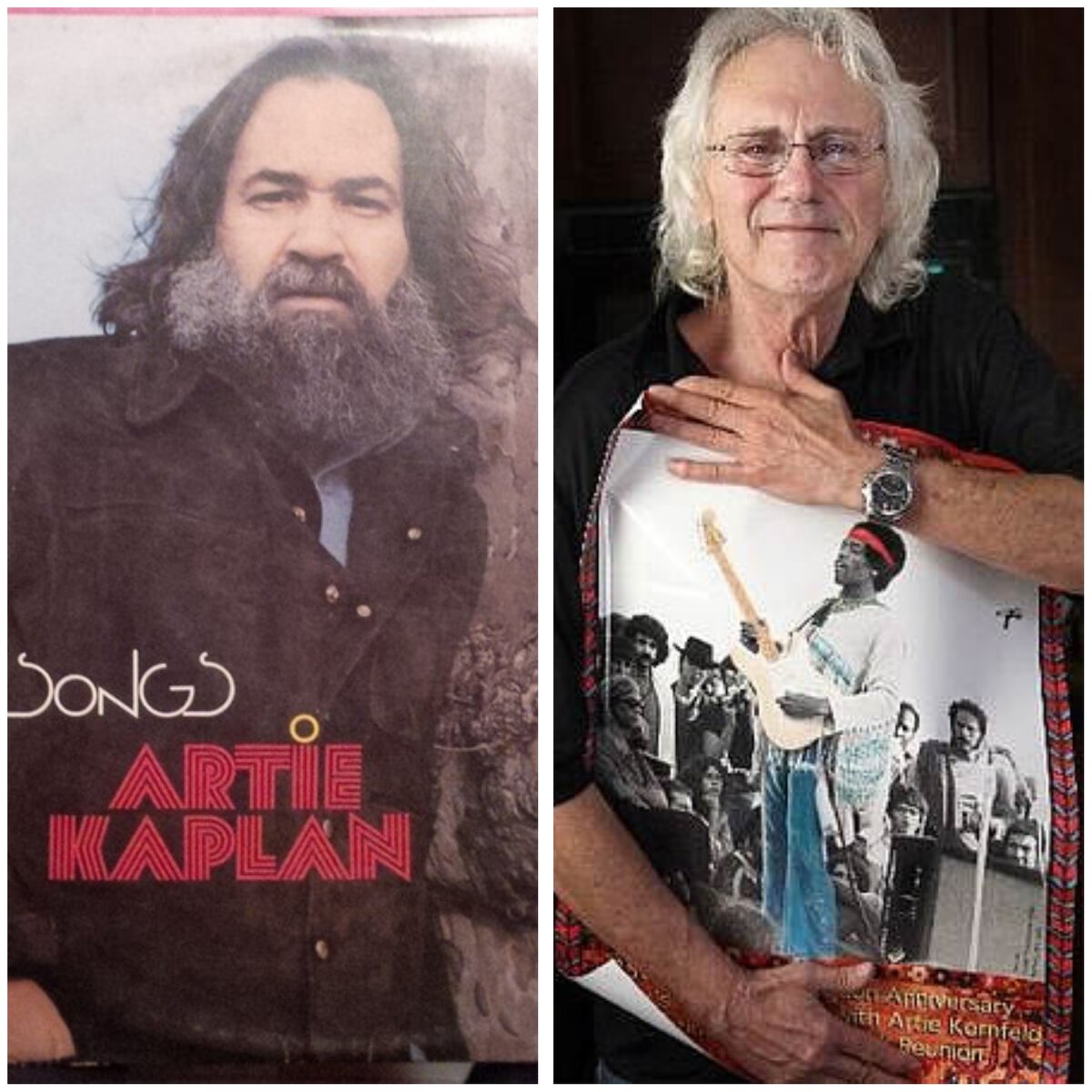 Это они, Арти Каплан и Арти Конфельд, написали песню Bensonhurst Blues! У Конфельда на груди плакат с Джими Хендриксом. Это намёк, что Артур был музыкальным промоутером легендарного фестиваля Вудсток 69. Он где-то там, на плакате. © https://www.discogs.com/ru/release/4818878-Artie-Kaplan-My-Songs/image/SW1hZ2U6MjUwNTU5NDE=