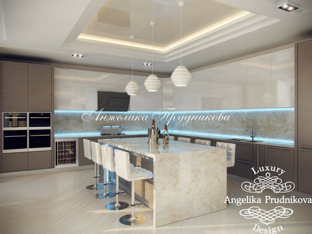 На фото: Дизайн интерьера загородного дома в современном стиле на Рублёвке