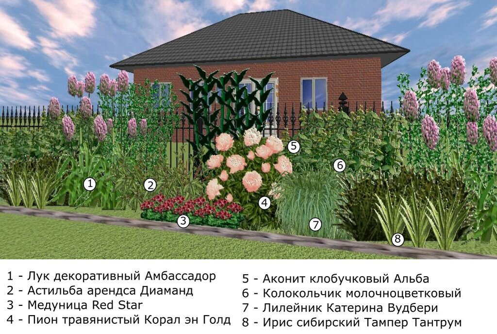 Красивые клумбы из многолетних цветов готовые схемы вдоль забора