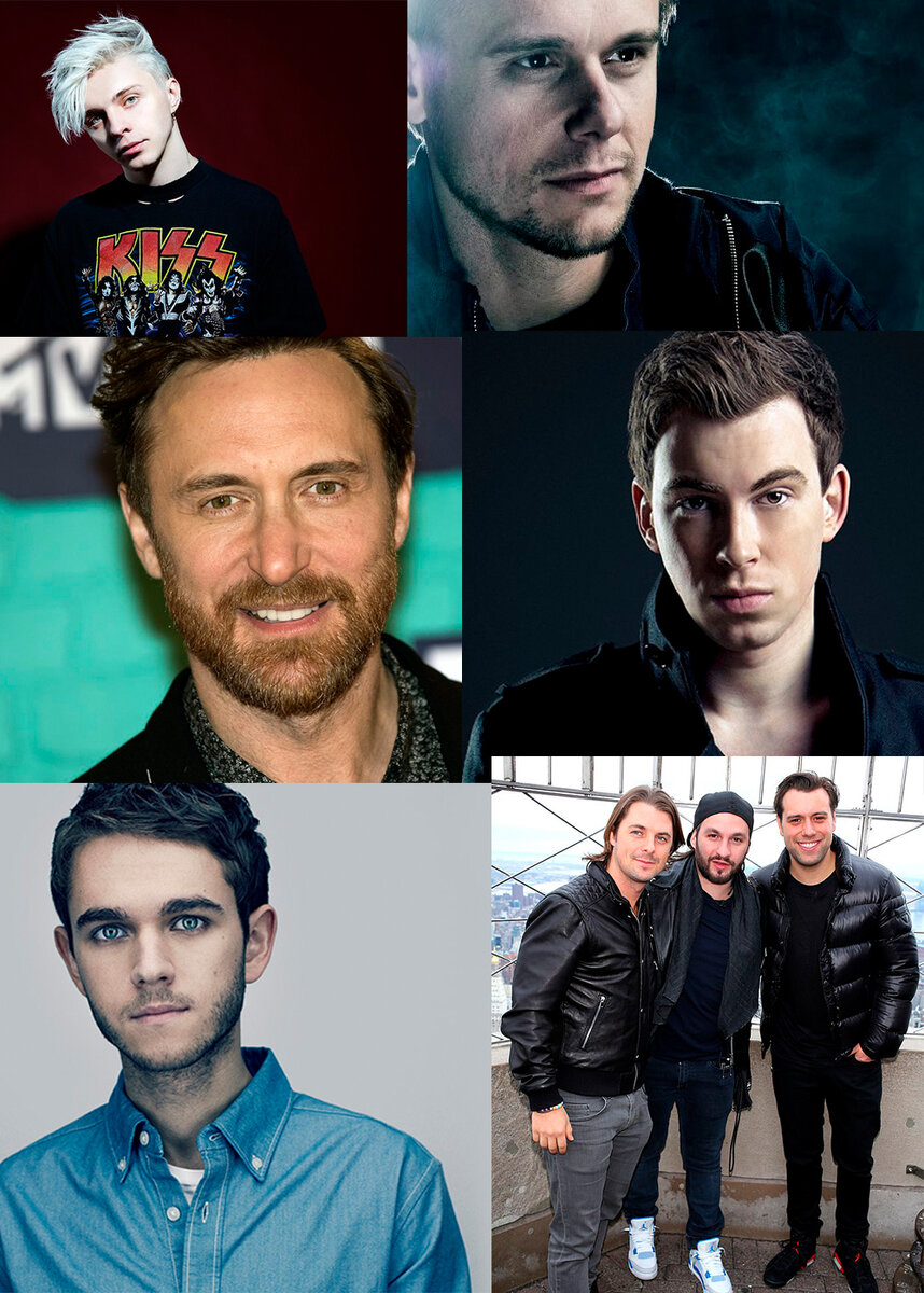 ARTY, Armin van Buuren, David Guetta, Hardwell, Zedd, Swedish House Mafia.