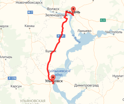 Маршрут от Казани до Ульяновска