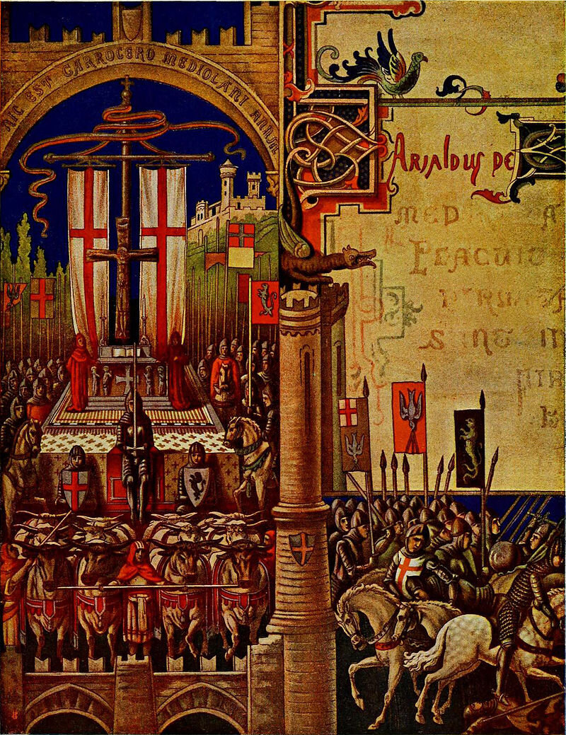 Кароччо Милана - колесница с алтарем и символами города. Изобретение архиепископа Ариберто.