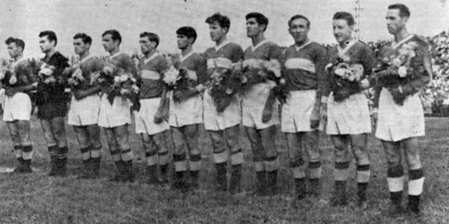 4 августа 1959 года. «Молдова» перед встречей с «Айнтрахтом» (слева направо): Миргородский, Востроилов, Зеленяев, Абрамов, Есин, Цинклер, Самсонов, Ларин, Фоломеев, Корольков, Коротков