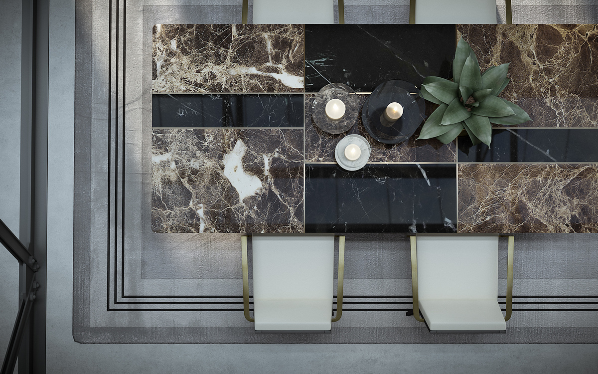 Фрагмент гостиной. Стулья, стол, ковер - Hugues Chevalier