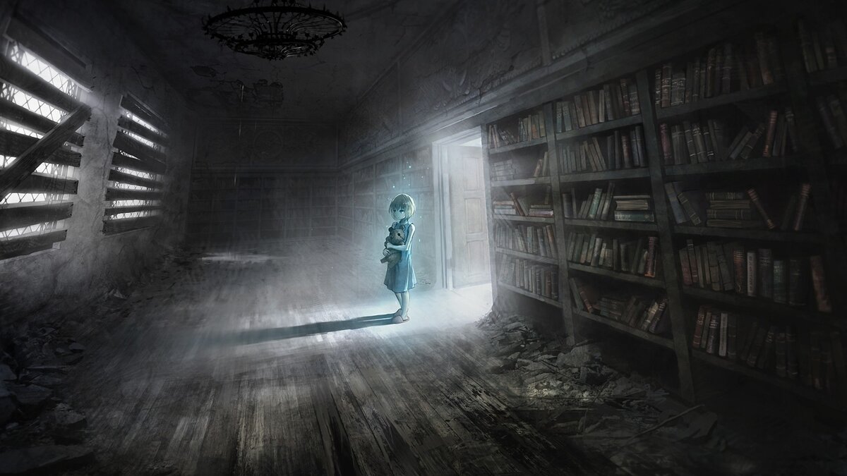 Welkome to hell. https://get.wallhere.com/photo/anime-anime-girls-artwork-books-library-tunnel-infrastructure-light-darkness-screenshot-208814.jpg