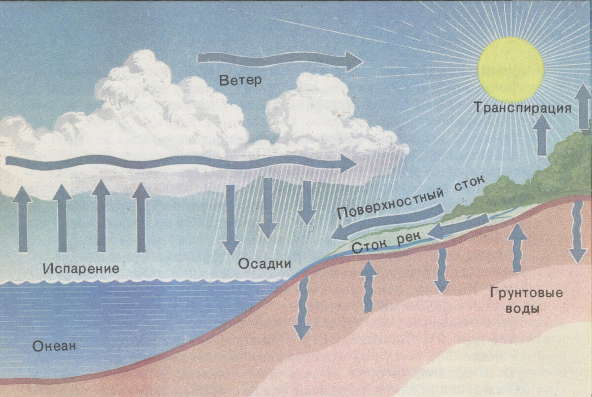 Сток и осадки. Движение воздуха в природе. Схема образования ветра. Возникновение ветра. Круговорот воды в природе.