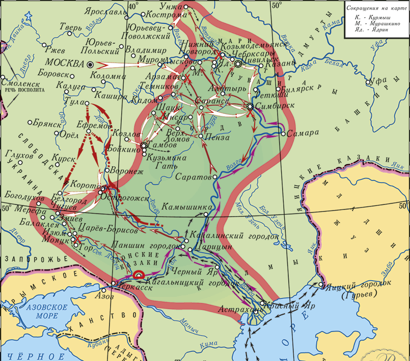 Карта восстаний 18 века