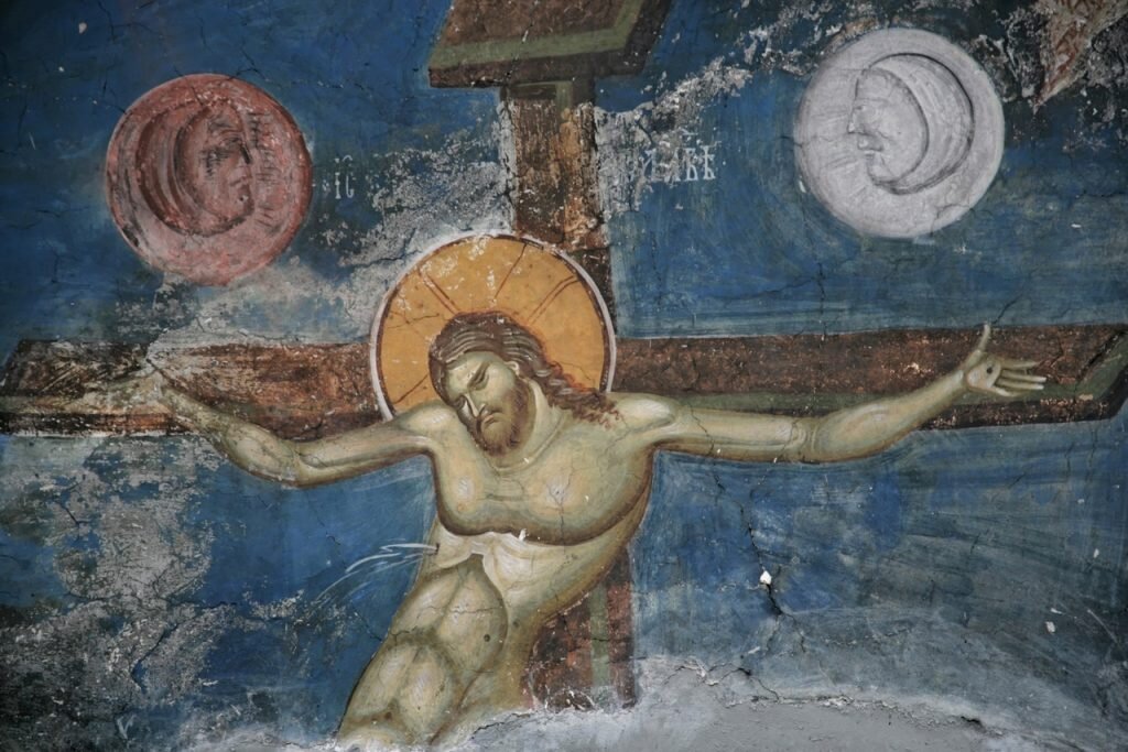 Распятие, фрагмент фрески. XIV в.