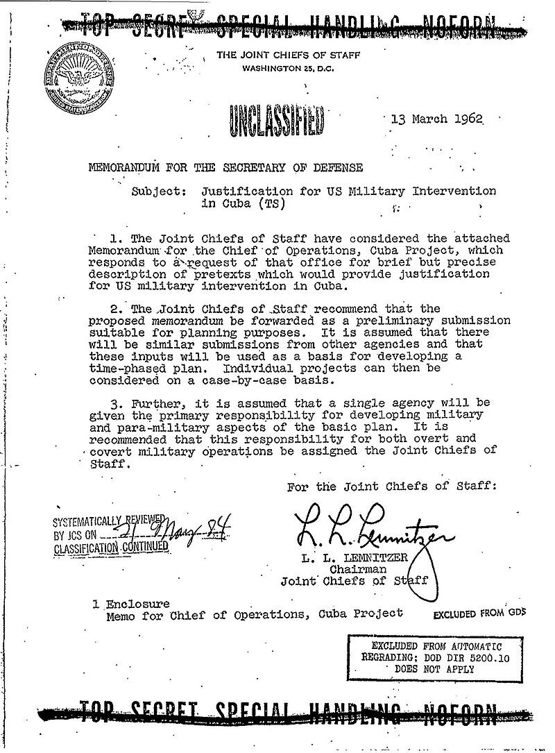 Служебная записка по операции "Нортвудс". Источник:  https://en.wikipedia.org/wiki/Operation_Northwoods