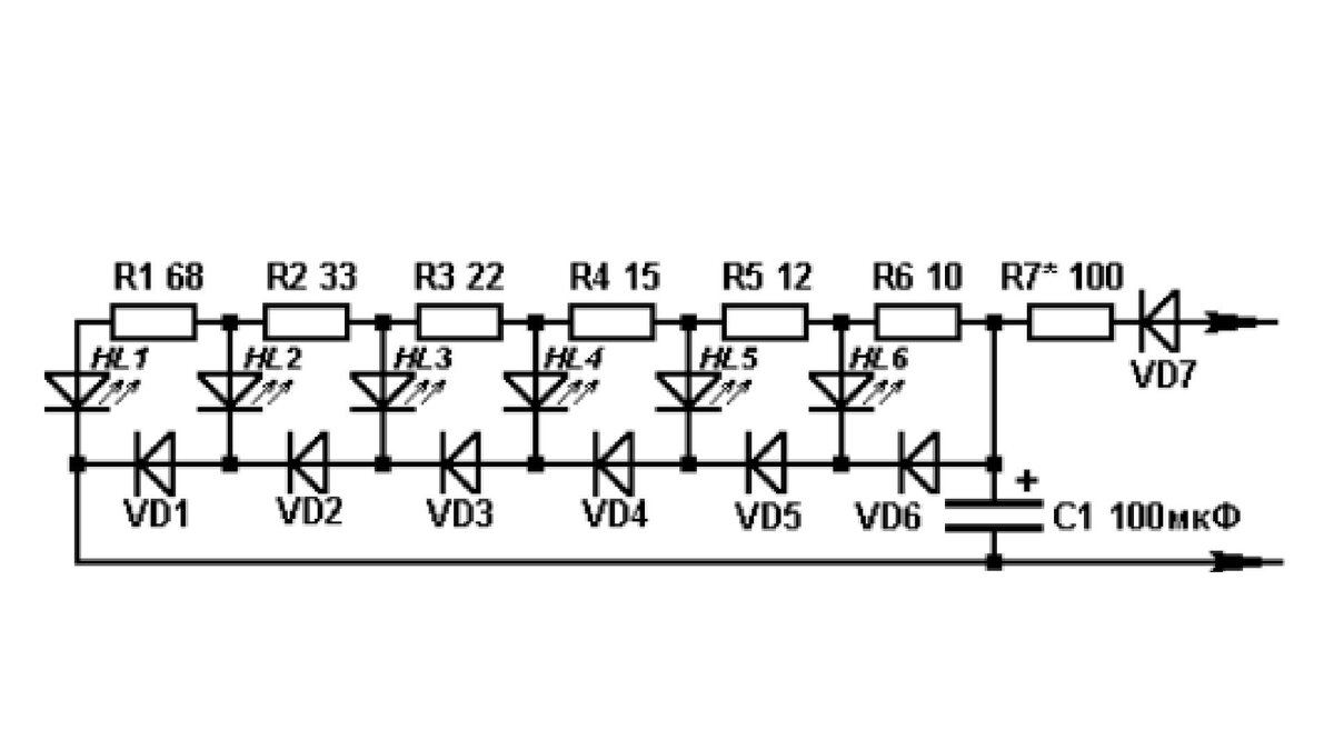 Схема светодиодного индикатора напряжения