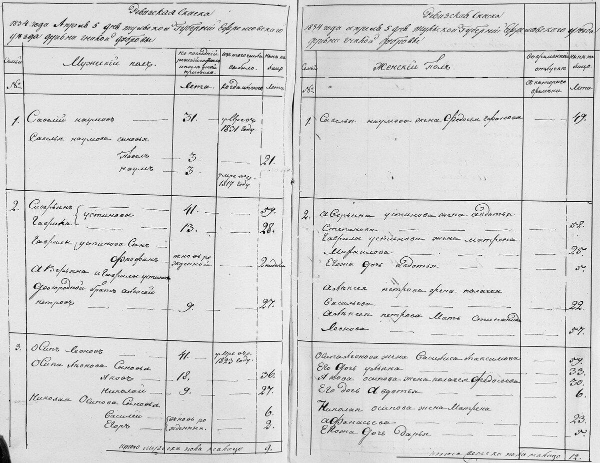 Образец ревизской сказки, 1834 г.