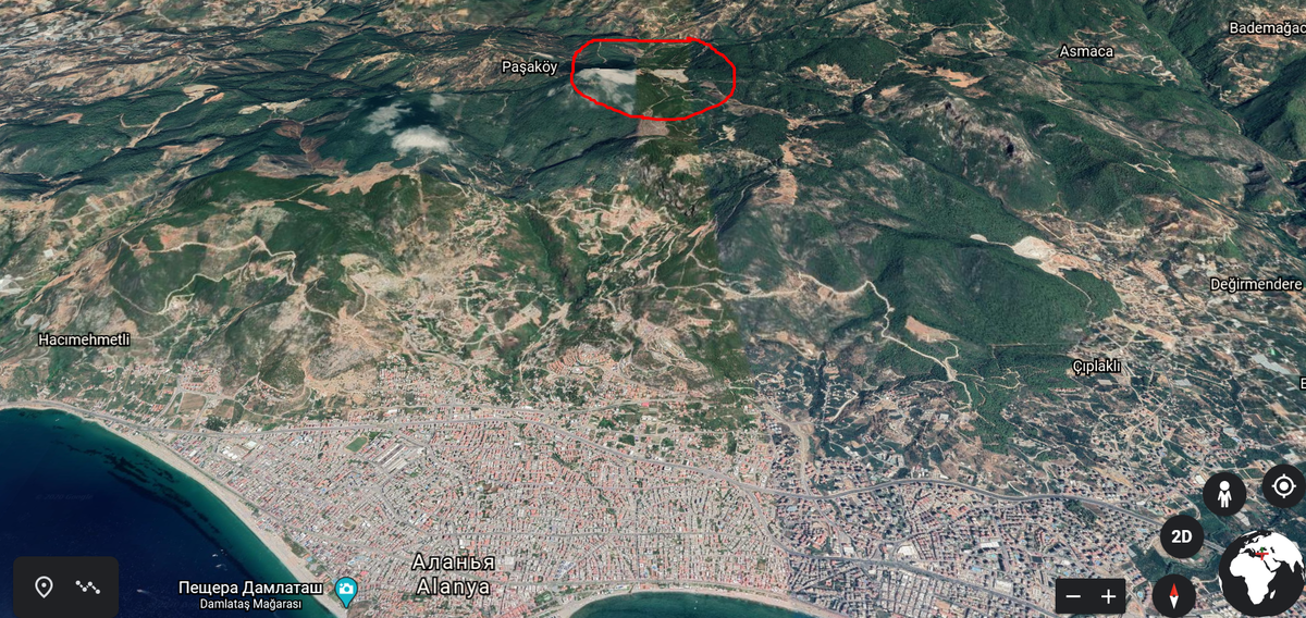 Свалка относительно Аланьи на карте Google earth