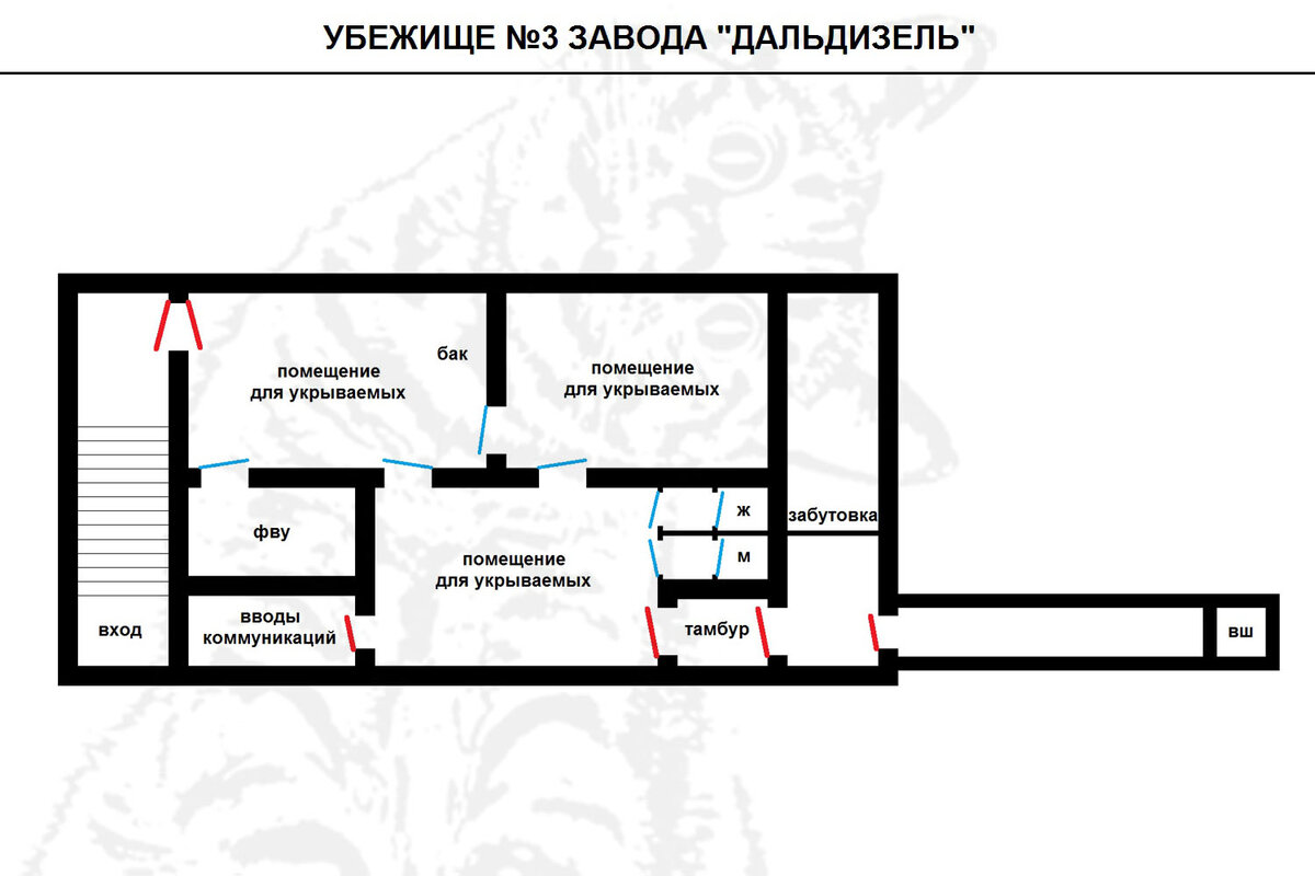 Схема бомбоубежища с описанием