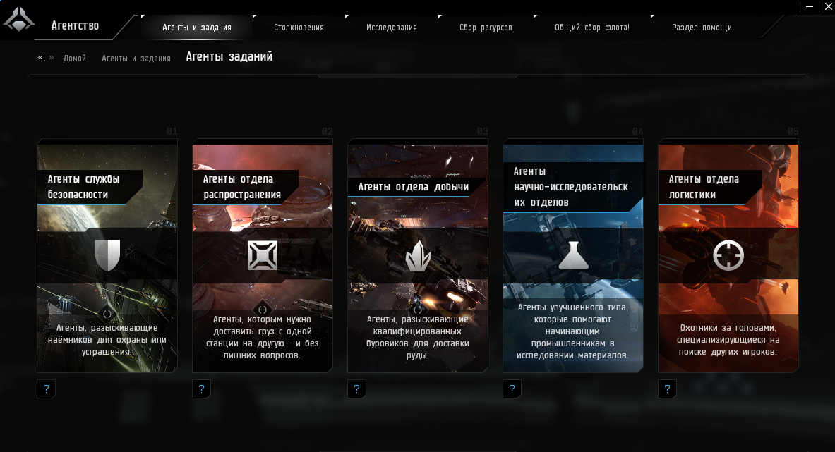 Рис. 1.2 - Разновидности миссий агентов в Eve Online.