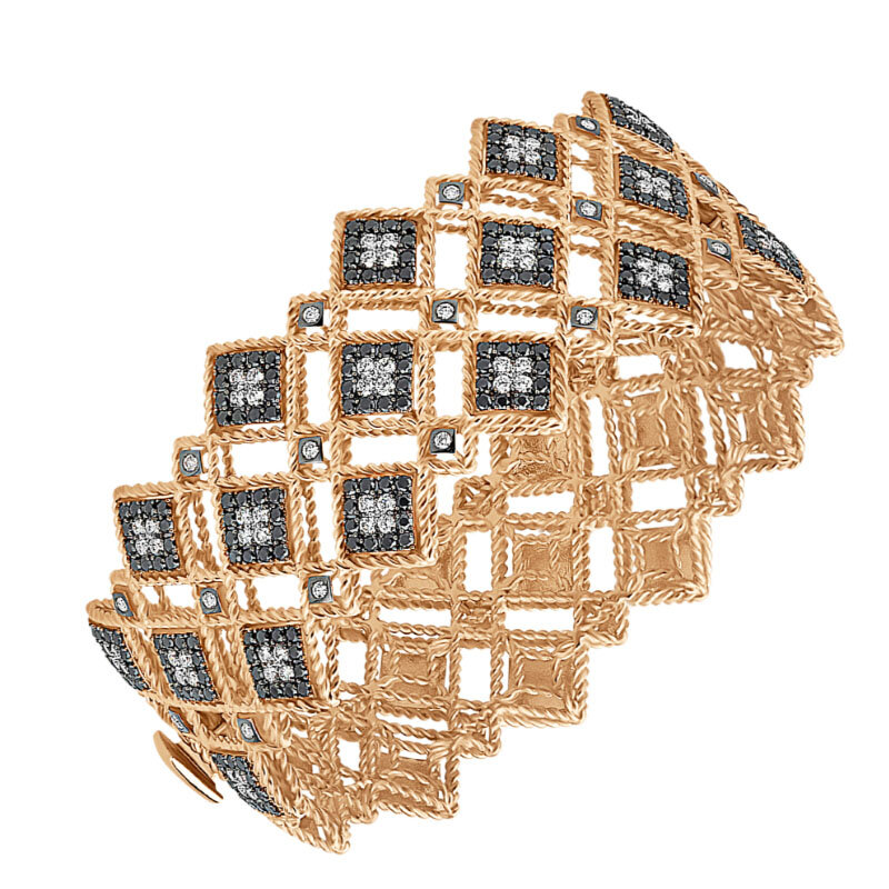 Браслет Roberto Coin из розового золота с черными и белыми бриллиантами, коллекция Palazzo Ducale