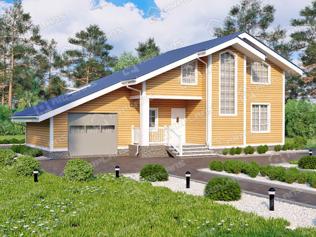 Главный фасад. Источник изображения: Дзен-канал "Arplans.ru - проекты домов"