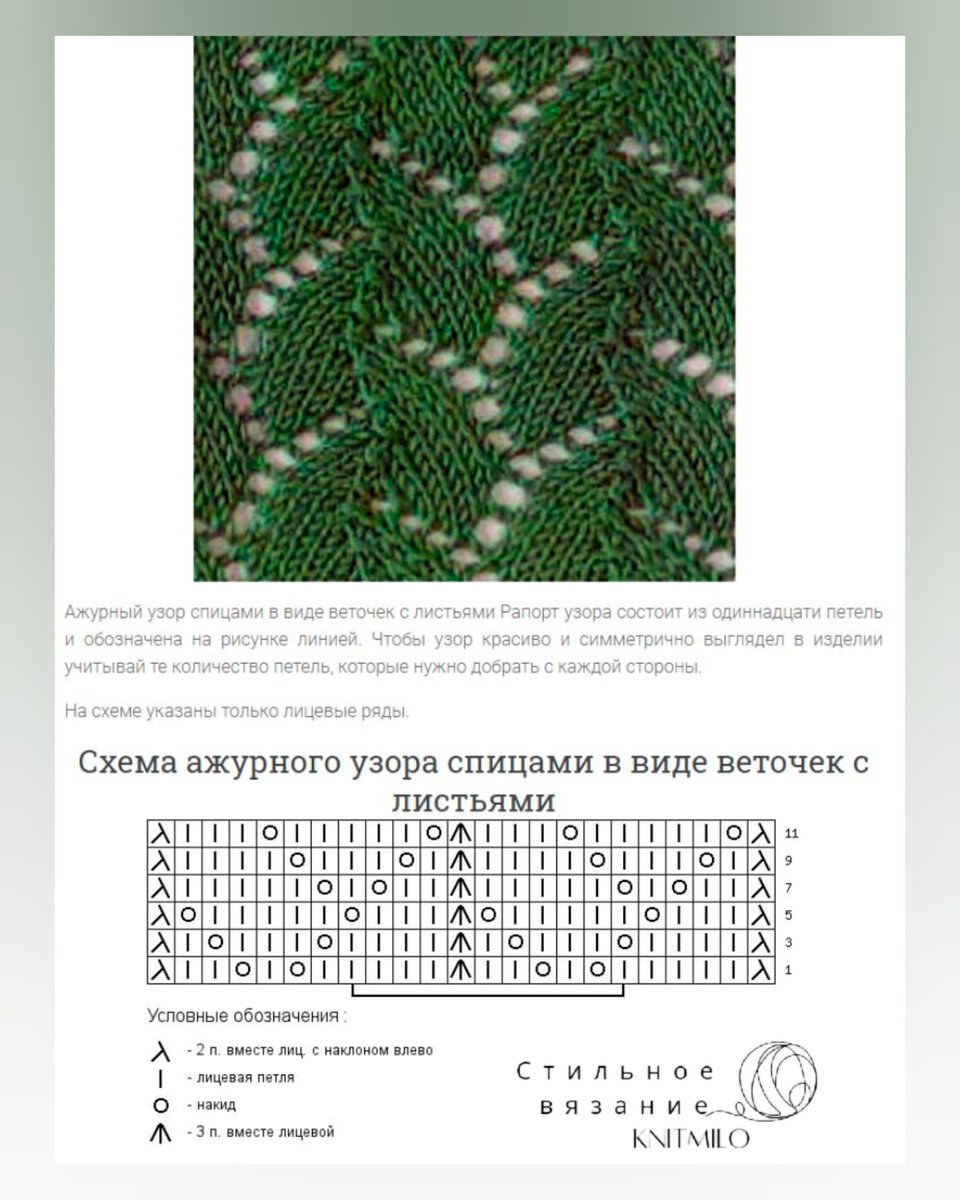 Ажурный узор спицами схемы