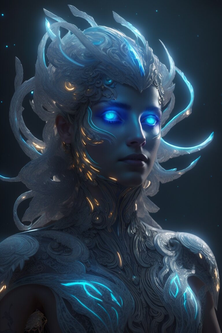 semi-ghost female, bioluminescent arms, hyperdetailed, medium shot, cinematic