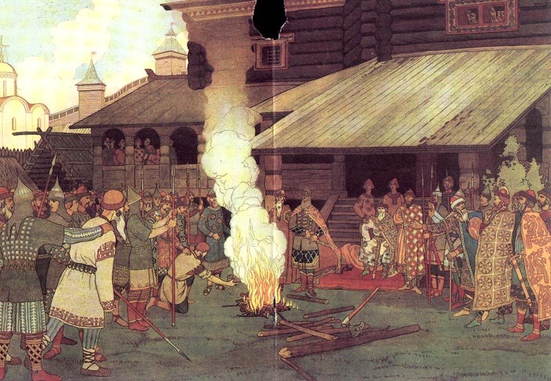 Обвиняемый берётся за расскалённый кусок железа, доказывая свою правоту. Суд времён Русской Правды