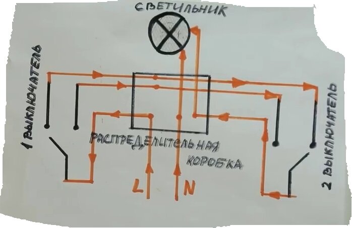 проходной выключатель схема подключения