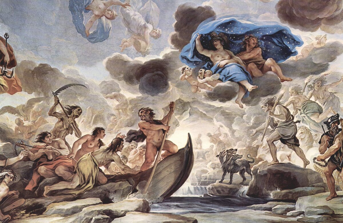 Фрагмент фрески — Luca Giordano, 1680 // Видите тут Цербера? 