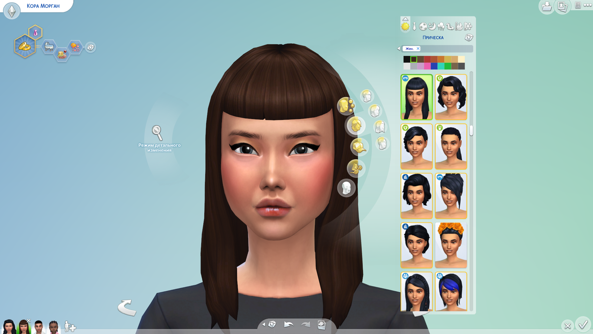 Режим создания персонажа. Выбор причёски.