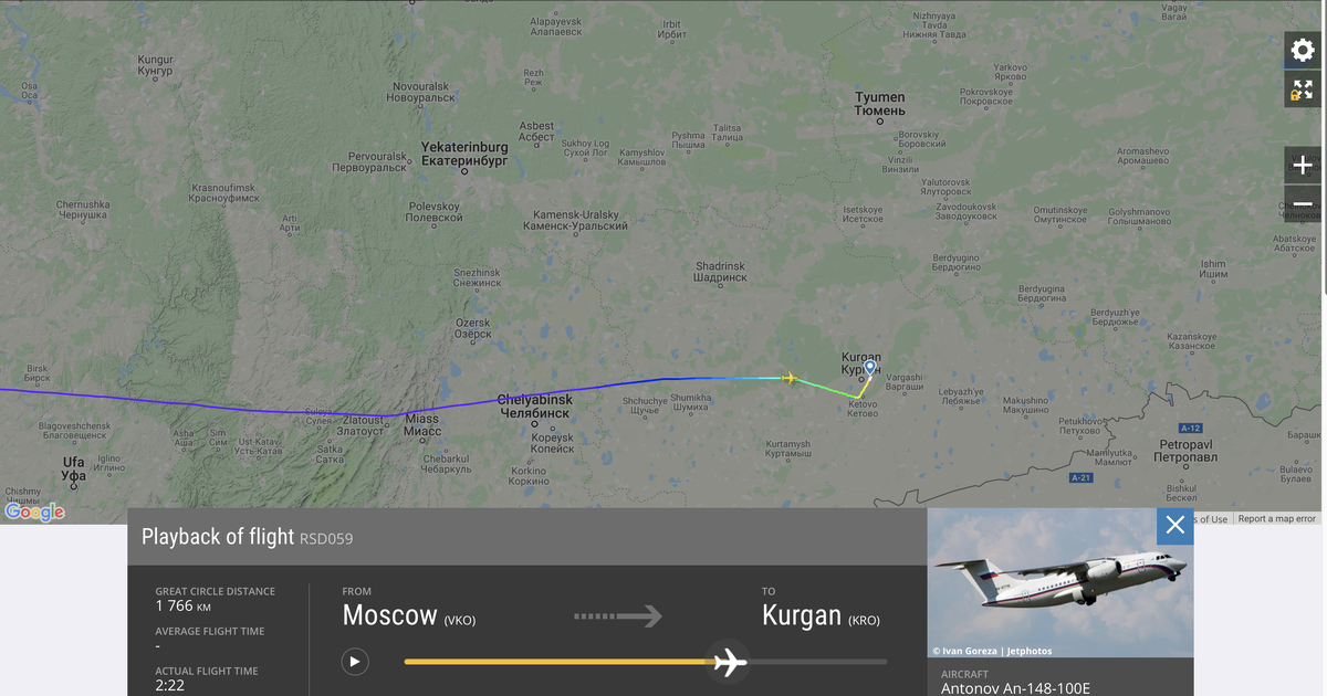 АН-148-100 (RA-61716) подлетает к Кургану.                   Данные с сайта Flightradar24.com