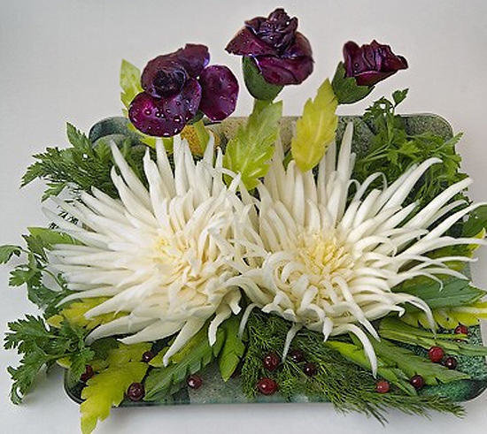 Цветы из овощей для украшения блюд