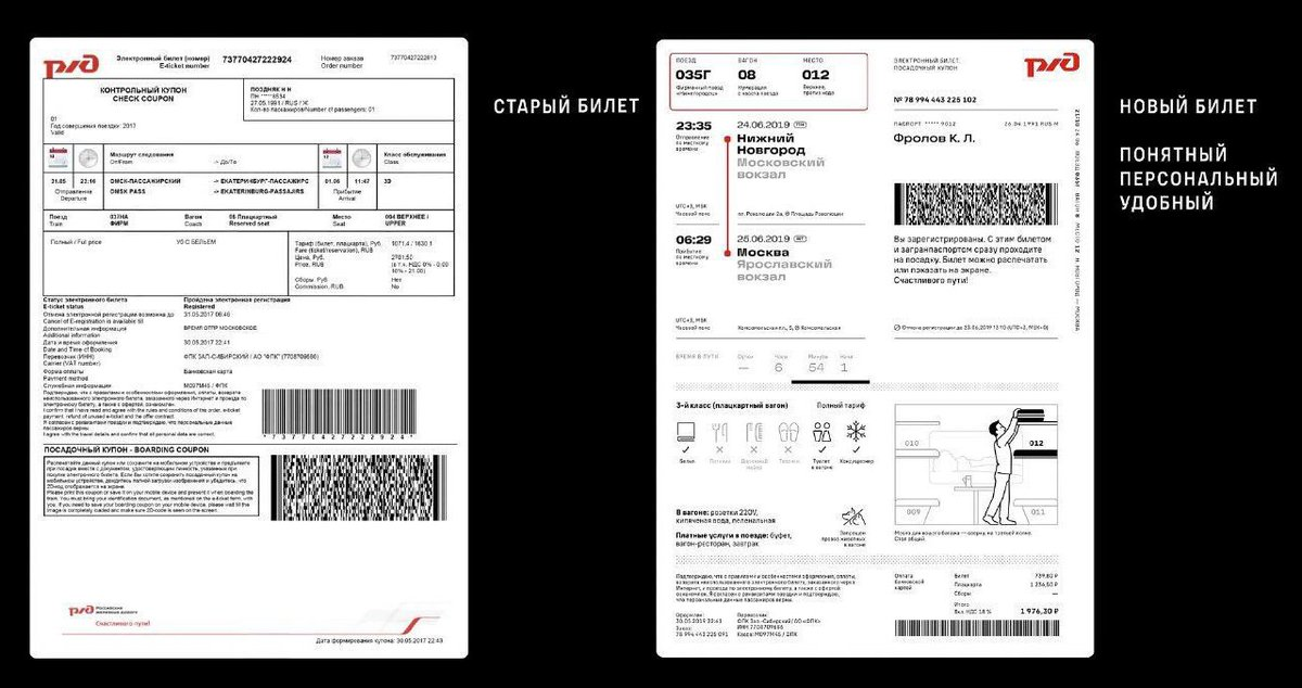 Новый дизайн электронных билетов РЖД.
