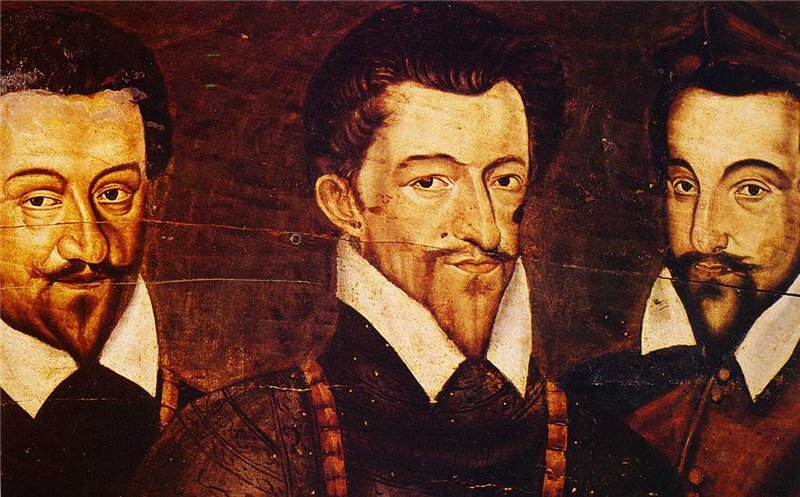 Братья де Гиз - Карл, герцог Майеннский (1554—1611), Генрих I Лотарингский (1550—1588), герцог де Гиз и Людовик Лотарингский (1555—1588), кардинал де Гиз (портрет неизвестного художника на дереве, XVI век).