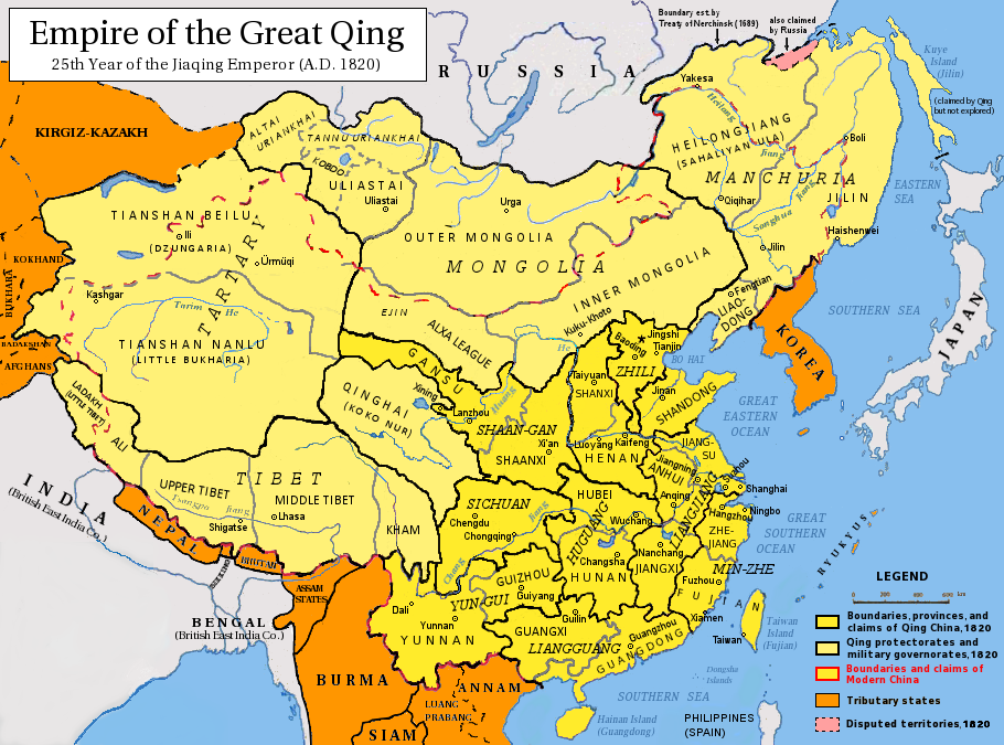 Рис. 1. 1820 Manchurian Empire of the Great Qing Dynasty and his conquest China & other Tribute states