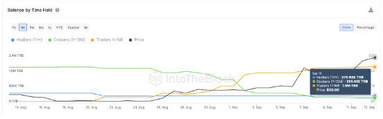 Почему цена Tellor (TRB) растет, несмотря на медвежий рынок криптовалют? | Балансы по времени владения Источник: IntoTheBlock