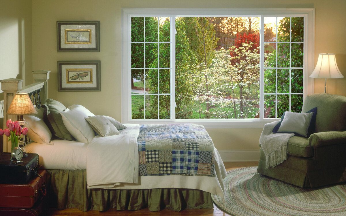 Фальш-окно в интерьере спальни