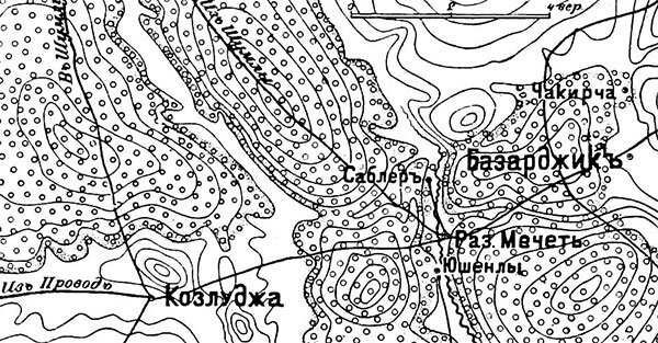 Иллюстрация из «Военной энциклопедии И. Д. Сытина». Карта местности близ Козлуджи
