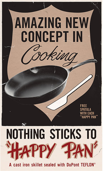 Рекламный постер сковороды с антипригарным покрытием "Teflon" 1960-х годов . Источник изображения: commons.wikimedia.org