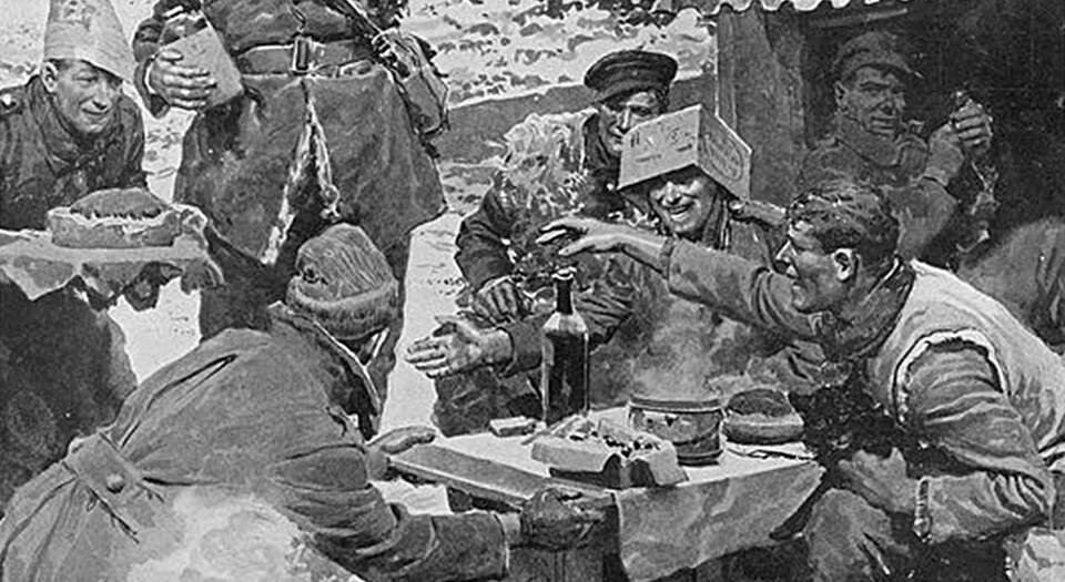 Британские солдаты отмечают рождество 25 декабря 1914 года.