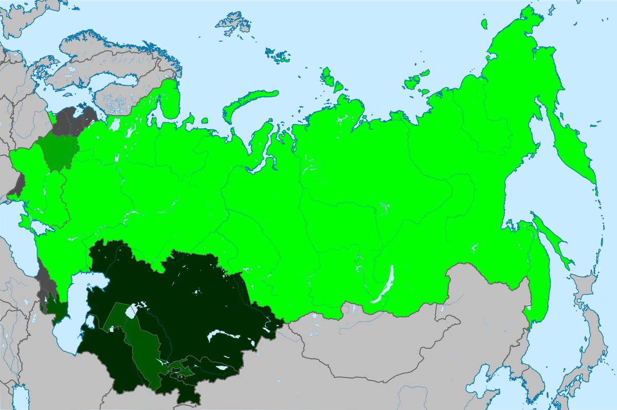 Чем темнее цвет - тем больше концентрация жителей проголосовавших ЗА сохранение СССР