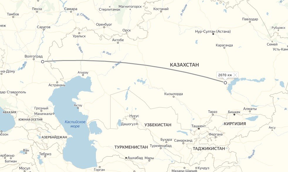 Трасса маршрута КапЯр - Сары-Шаган длиною 2100 км