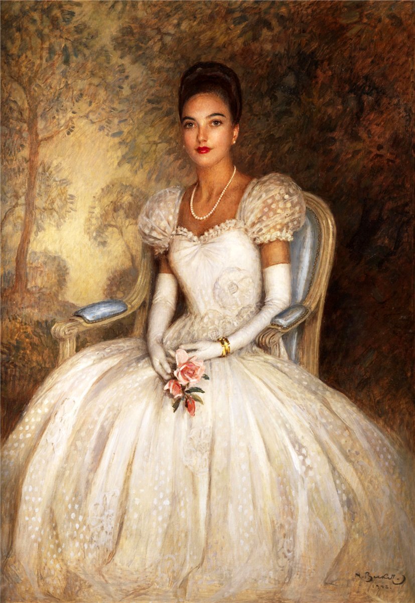 Портрет Леониды Георгиевны Багратион-Мухранской,1948 г. жены Владимира Кирилловича Романова, считавшегося представителем царствующих династий Европы и многих российских монархистов а также главой Российского императорского дома, мать Марии Владимировны Романовой, претендующей на главенство в Доме Романовых. Некоторые монархисты называют Леониду Георгиевну великой княгиней и де-юре — императрицей, последним членом императорской семьи, рождённым на территории Российской империи