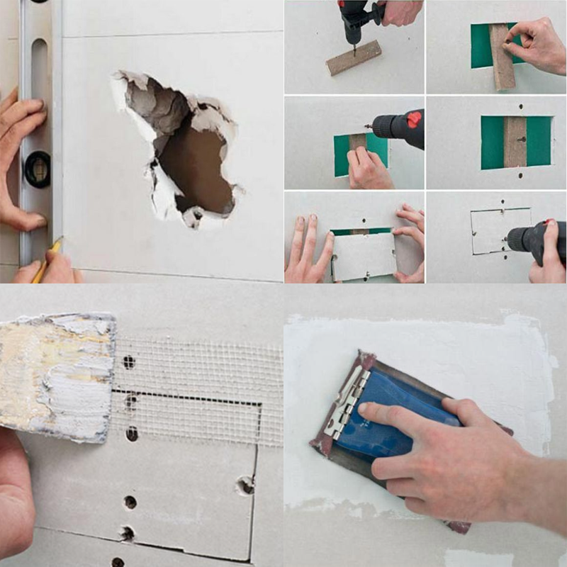 Как заделать дыру в гипсокартоне на стене? Как отремонтировать и чем залатать дырку в гипсокартоне